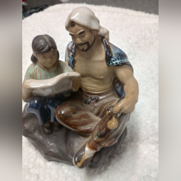 Vintage Shiwan Chinese mud men figurine father and daughter - Picture 4 of 7
